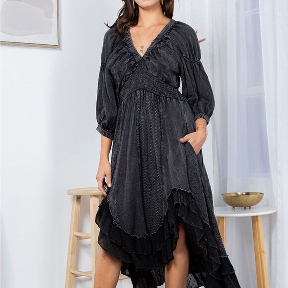 Young Threads Western Boho Elasticated V-neck Midi Dress Size L - Picture 4 of 6